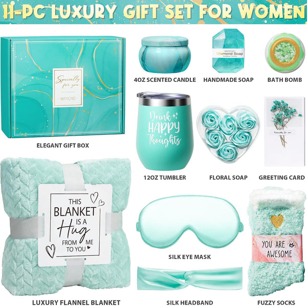 Birthday Gifts for Women Self Care Get Well Soon Gifts, Ocean Relaxing Spa Gift Basket Thinking of You Care Package with Flannel Blanket,