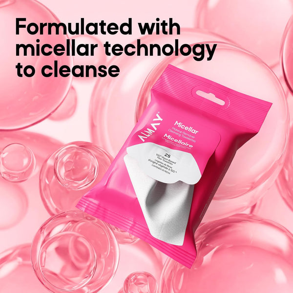 Almay Micellar Makeup Remover Cleansing Towelettes, Hypoallergenic, Fragrance-Free, 25 count (Packaging may vary) 25 Count (Pack of 1) MICELLAR
