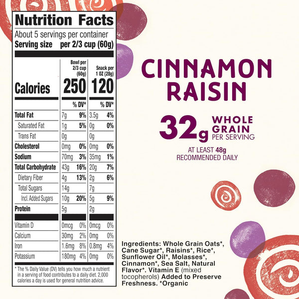 Cascadian Farm Organic Granola, Cinnamon Raisin Cereal, Resealable Pouch, 11 oz Cinnamon Raisin 11 Ounce (Pack of 1)