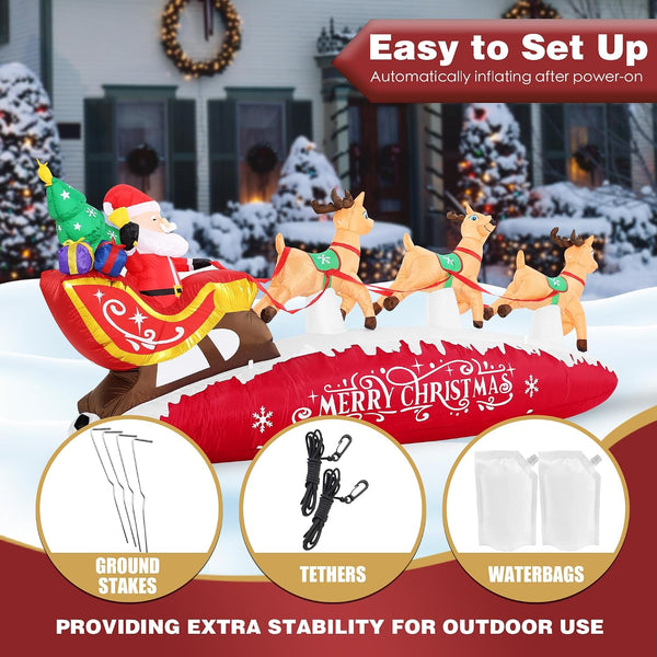ZPISF 10 FT Santa Sleigh with Reindeer Christmas Inflatables Outdoor Decorations, Christmas Blow Up Yard Decorations for Garden Lawn Xmas Decor (Red)