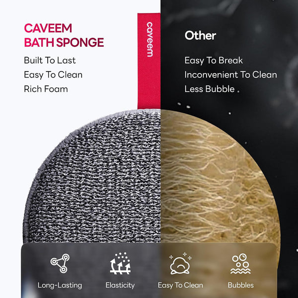 Caveem Exfoliating Body Scrubber, Bath and Body Scrub Buffer, Body Exfoliator for Remove Dead Skin, Gentle and Rough Lightweight Sponge for Shower
