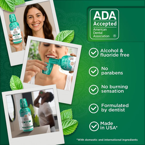GuruNanda Oral Rinse Fresh Breath Mouthwash, ADA-Accepted Alcohol-Free Mouthwash, 7 Essential Oils & Vitamins, SLS & Flouride-Free, Wild Mint, 16