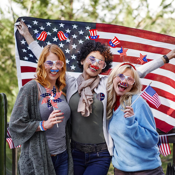 DysanVica 136PCS 4th of July Accessories - Patriotic Party Favors Fourth of July Decoration Supplies Headband Shutter Glasses Tattoo Sticker