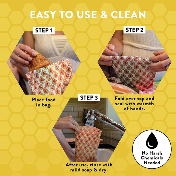 BeeBAGZ Re-Usable Airtight and Watertight Beeswax Produce Bag with Seam Stitching, Orange, 35.5 x 27.9 cm