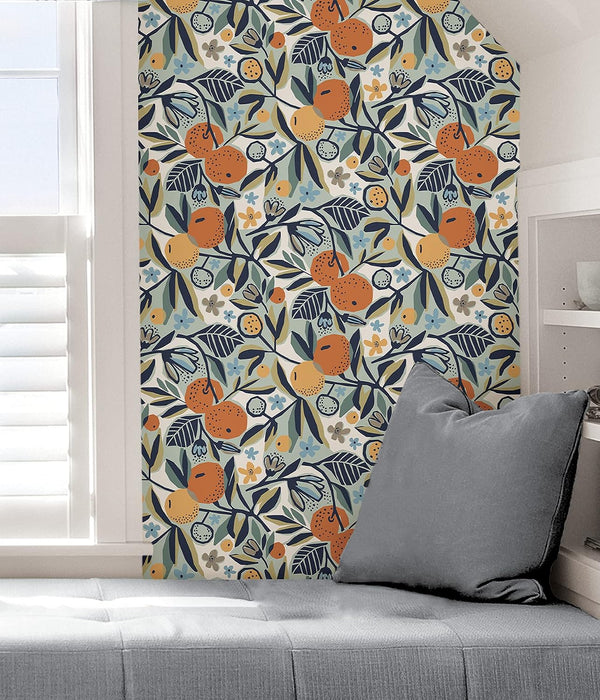 NuWallpaper x Pip & Lo Navy Clementine Garden Peel Stick Wallpaper, PLS4199