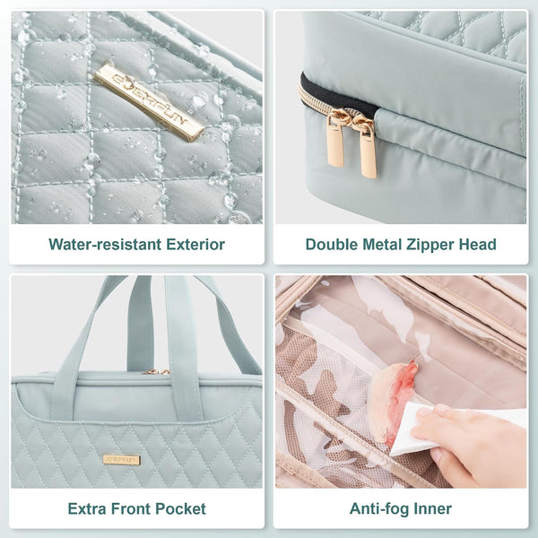 Everfun Travel Toiletry Bag with Hanging Hook and Leakproof Wet/Dry Compartments, Large Capacity Makeup Cosmetic Organizer for Women, 12x9x4.5