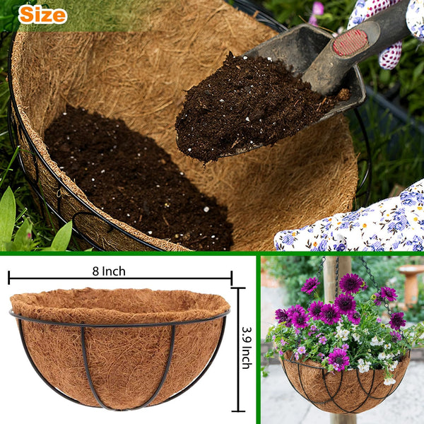 LCHUANG Coco Liners for Planters - 6 Pack 8 Inch Round Hanging Basket Liners, 100% Natural Coconut Fiber Replacement Liners for Hanging Baskets