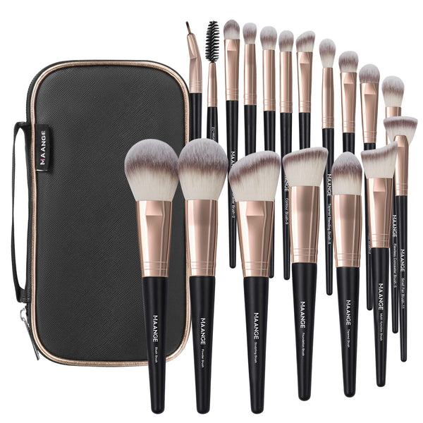 Makeup Brushes with Case, MAANGE 18 Pcs Professional Makeup Brush Set Premium Synthetic Face Kabuki Brush Kit Foundation Blush Powder Eyeshadow