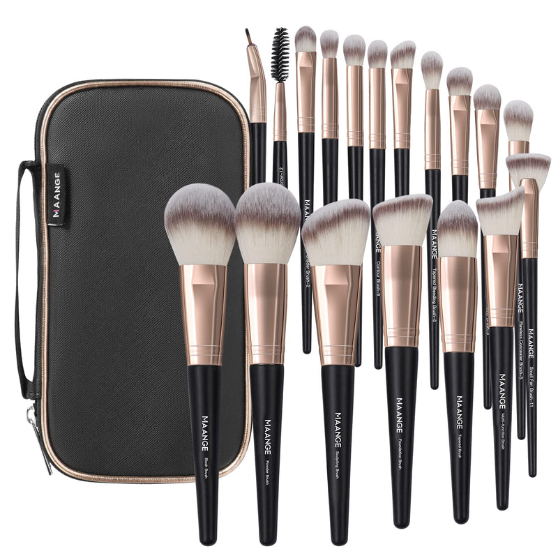 Makeup Brushes with Case, MAANGE 18 Pcs Professional Makeup Brush Set Premium Synthetic Face Kabuki Brush Kit Foundation Blush Powder Eyeshadow