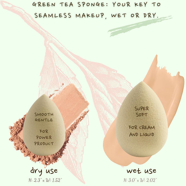 Green Tea Beauty Sponge - Plant-Based, Eco-Friendly, Cruelty-Free, Dye-Free & Latex-Free Blender, Biodegradable & Vegan Makeup Sponge, Makeup