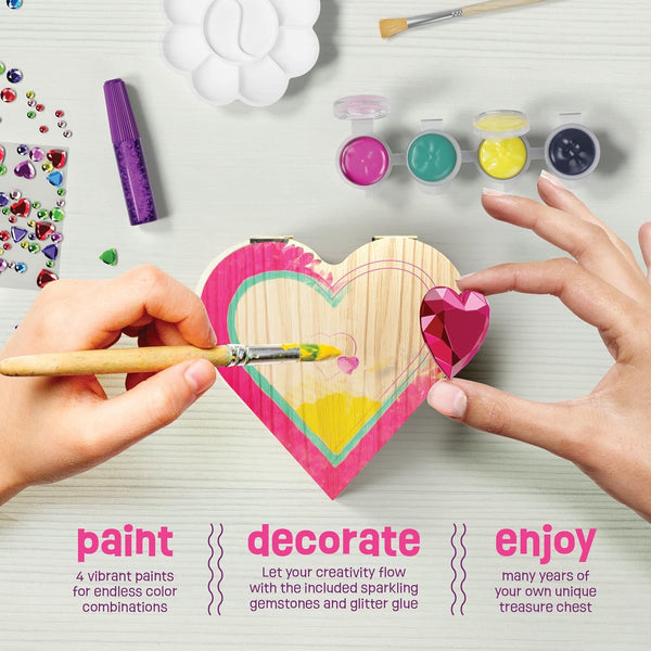 Paint Your Own Wooden Kids Heart Treasure Box Kit - Basket Stuffers - Art Kits for Toddler Girl - Arts and Craft Gifts for Ages 4-6 Year Old Girls
