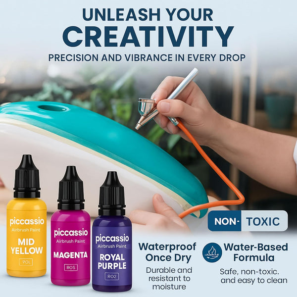 Airbrush Paint, 30 Water-Based, Quick-Drying Colors for Artists & Beginners, Ideal for Wood, Ceramic, Paper, Plaster, Canvas, Plastic (30