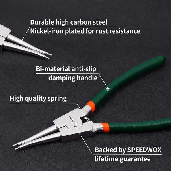 SPEEDWOX Circlip Pliers 9-Inch, Tip Diameter 0.09 Inch, Snap Ring Pliers External, Heavy Duty Retaining Ring Pliers, Straight Jaws for Ring