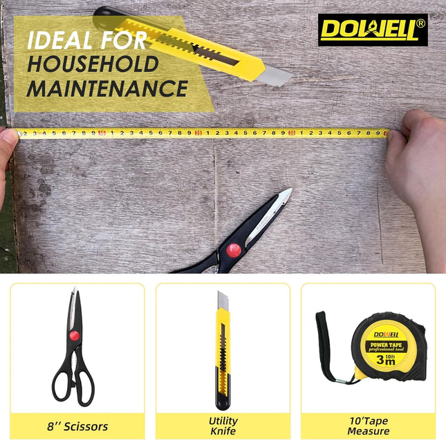 DOWELL 40 Piece Home Tool Set Yellow, General Household Hand Tool Kit with Plastic Toolbox Storage Case, Mini Repair Too
