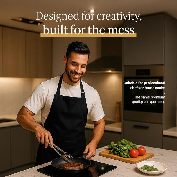 Will Well Chef Apron for Men and Women - 33" X 27" Large with 38" Waist Ties for a Comfy and Snug Fit, Durable and Lightweight, with 2 Spacious