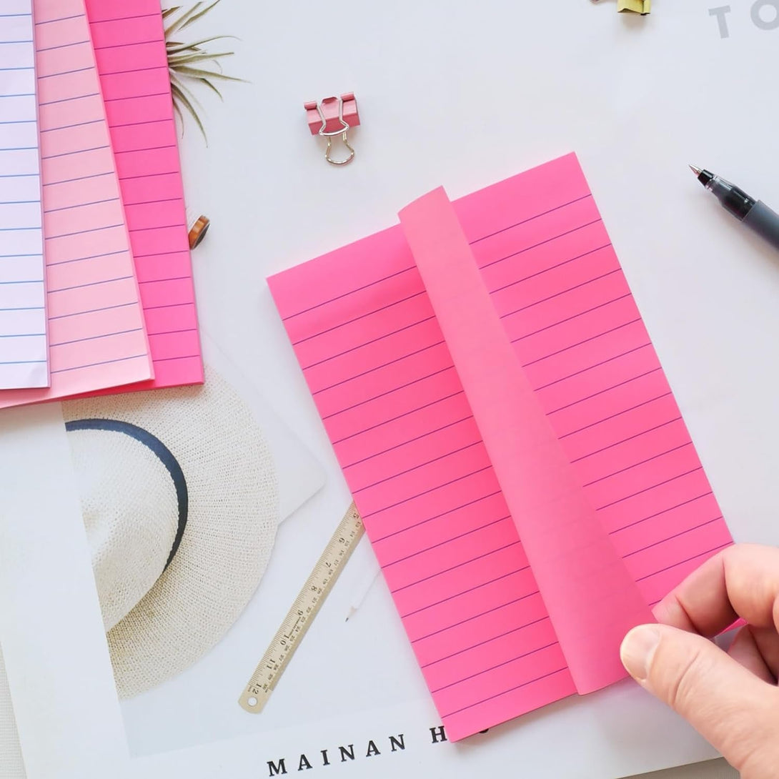 9 Pack Lined Sticky Notes 4X6 in Post Sticky Notes with Lines, Large Ruled Post Sticky Colorful Super Sticking Power Memo Pads Strong Adhesive (Pink Themed)
