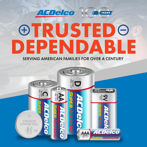 ACDelco 24-Count Double AA Batteries, Maximum Power Super Alkaline Battery for Home and Office, 10-Year Shelf Life, Reclosable Packaging AA - 24 Count