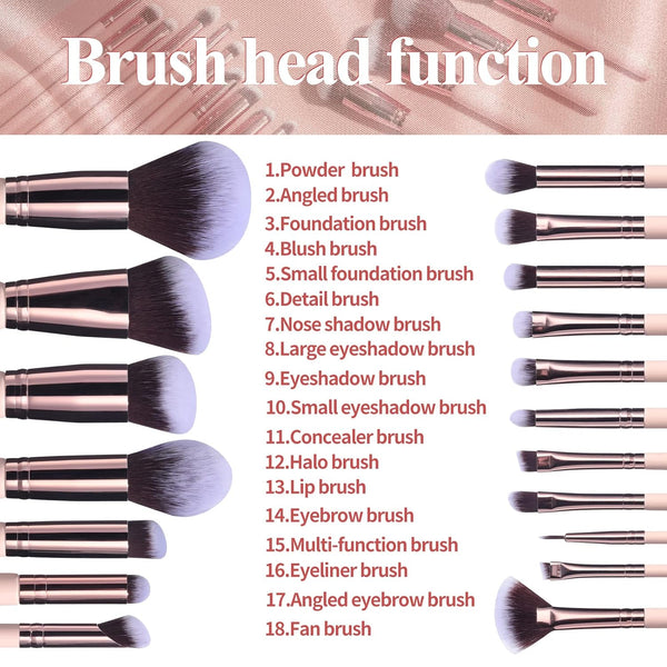 BS-MALL Makeup Brushes Premium Synthetic Foundation Powder Concealers Eye Shadows 18 Pcs Brush Set with 5 Sponge & Holder Sponge Case (A-Pink)