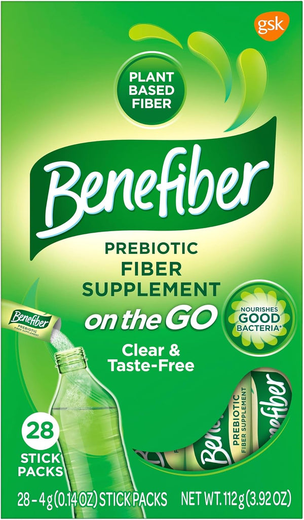 Benefiber On the Go Prebiotic GLP-1 Friendly Fiber Supplement Powder for Digestive Health, Daily Fiber, Unflavored - 28 Sticks (3.92 Ounces) 28