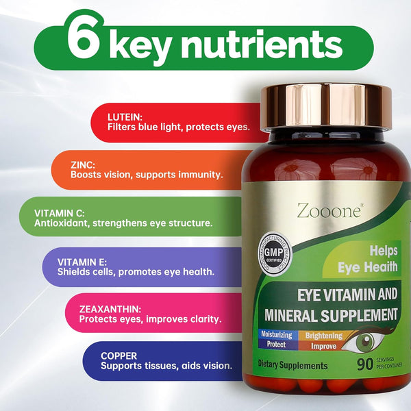 Zooone- 90Pcs Lutein Eye Vitamins Supplement for Macular Health and Dry Eye, Contains Lutein, Zinc, Vitamins C/E & Zeaxanthin to Support Eye Health