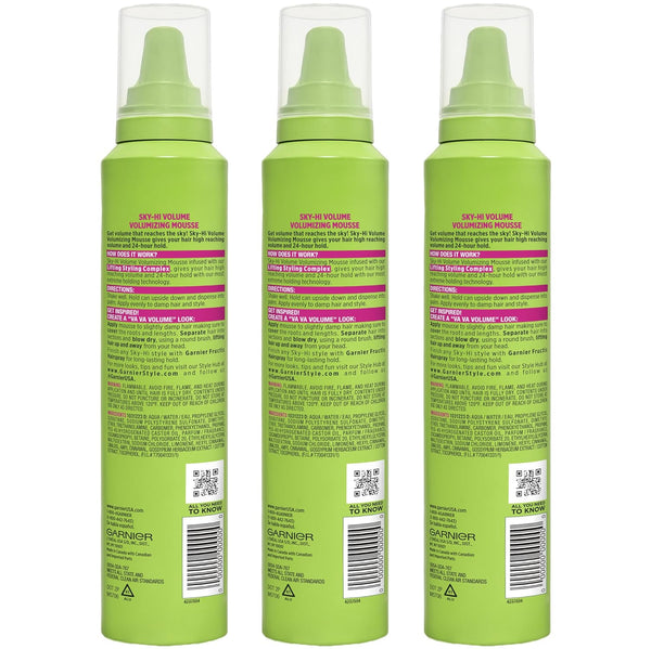 Garnier Fructis Style Sky-Hi Volume Mousse, Extreme Hold, 6.4 Oz, 3 Count (Packaging May Vary) Not Specified 6.4 Fl Oz (Pack of 3)