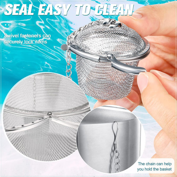 Potchen 6 Pcs Jewelry Cleaner Baskets Stainless Steel Jewelry Steam Cleaner Baskets for Watch Parts Small Items Cleaning Solution with Lock and