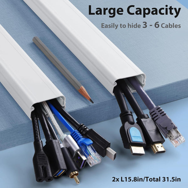 Cord Cover Wall 32in, TV Cord Hider for Wall Mounted TV, Large Cable Hider Kit for 3-6 Cords, Wire Management Raceway, White Wire Hider Concealer,