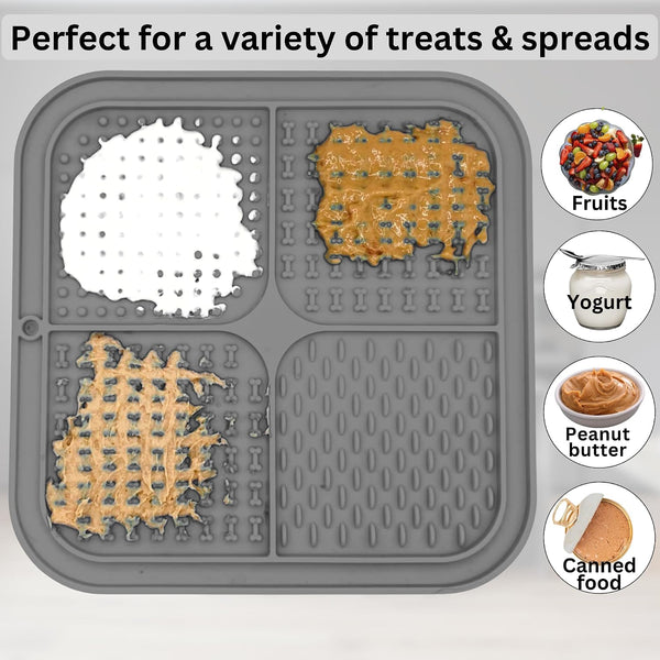 Dog Lick Mat - 2 Pack Slow Feeder for Dogs & Cats to Keep Them Busy Ideal for Grooming & Bathing - Anxiety Relief & Calming Beige & Gray