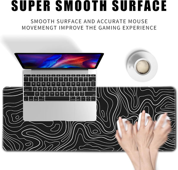 Topographic Contour Gaming Mouse Pad，Large XL Mouse Pad Big Mouse mat,Long Computer Keyboard with 3mm Non-Slip Base and Stitched Edge for Gaming
