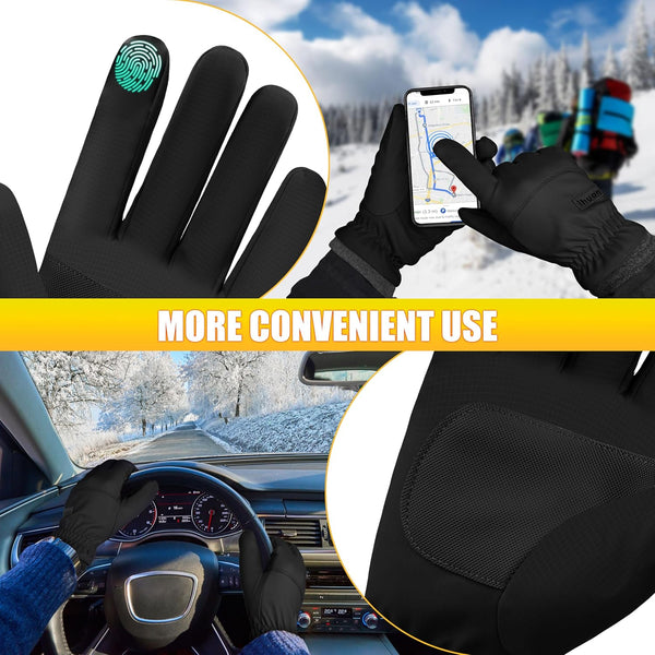 ihuan Winter Waterproof Ski Gloves Men Women, Snow Warm Cycling Cold Weather, Driving Biking Running Black Medium