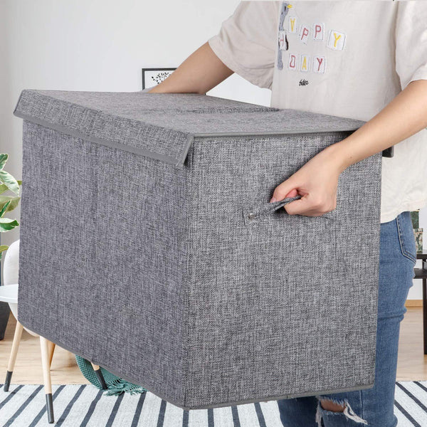 popoly Large Toy Box Storage with Lid, Collapsible Sturdy Toy Chest Storage Bin Box with Rivets Handles for Kids, Boys, Girls, Nursery, Playroom,