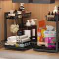 Sevenblue 2 Pack Under Sink Organizer, Under Bathroom Cabinet Organizer with Hooks Hanging Cup, Multi-Purpose Storage Shelf for Kitchen Bathroom,