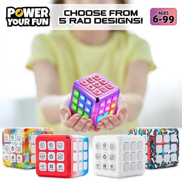 Power Your Fun Cubik LED Flashing Cube Memory Game - Electronic Handheld Game STEM Toy, 5 Brain Memory Games for Kids Brain Play Sensory Toys