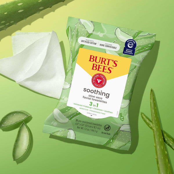 Burt'S Bees Aloe Vera Face Wipes, for Sensitive Skin, Soothing Makeup Remover & Facial Cleansing Towelettes, 30 Ct. (3-Pack)