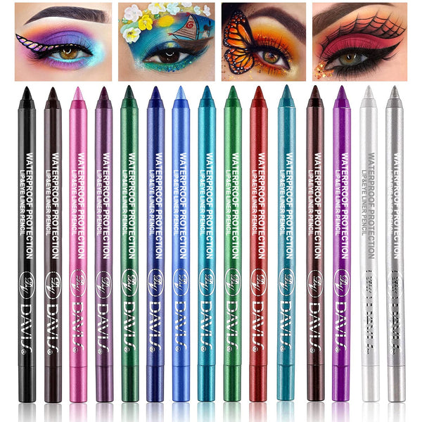 LemonSac 15PCS Colorful Eyeliner Pen Set, Eye Shadow Pencil, Pearl & Matte Metallic Glitter Eyeliner for Women, Eye & Lip Liner, Professional Eye