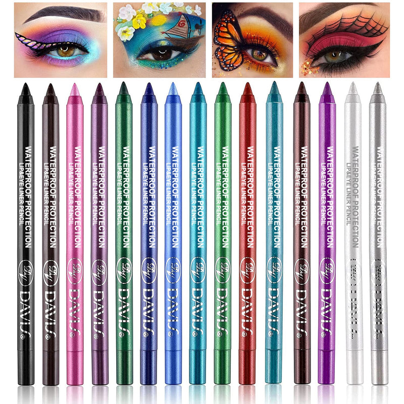 LemonSac 15PCS Colorful Eyeliner Pen Set, Eye Shadow Pencil, Pearl & Matte Metallic Glitter Eyeliner for Women, Eye & Lip Liner, Professional Eye