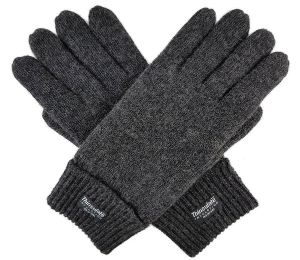BRUCERIVER Men's Pure Wool Knitted Gloves | Insulated Fleece Lining Small-Medium Anthra