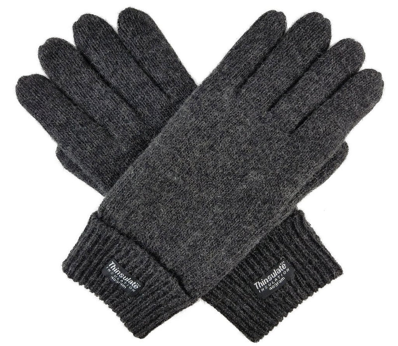 BRUCERIVER Men's Pure Wool Knitted Gloves | Insulated Fleece Lining Small-Medium Anthra