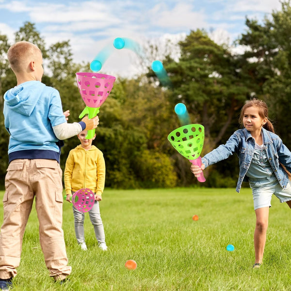 Pop Pass Catch Ball Game Set â 4 Launchers, 20 Balls, Toss and Catch Outdoor Toys for Kids Ages 3-8, Indoor Yard Beach Pool Game, Party Favor for