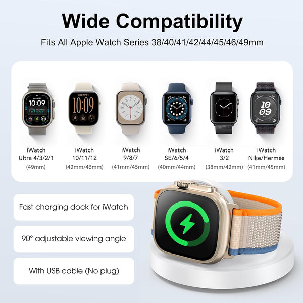 Upgraded for Apple Watch Charger, Foldable Travel Fast Charging Dock White USB A