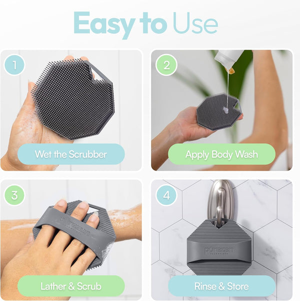 Silicone Body Scrubber, Exfoliating Body Scrubber for All Skin Types, Eco Friendly Massaging & Exfoliating Shower Scrubber with Soft Bristles,