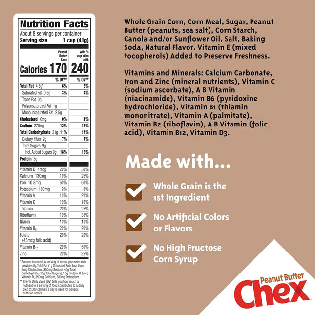 Peanut Butter Chex Cereal, Gluten Free,12.2 oz 12.2 Ounce (Pack of 1)