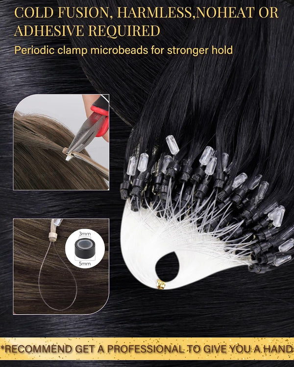 Hetto Micro Link Hair Extensions Human Hair Jet Black 12in 40g | Jet Black,Silky Straight, Invisible, Lightweight, Seamless blend, Daily wear