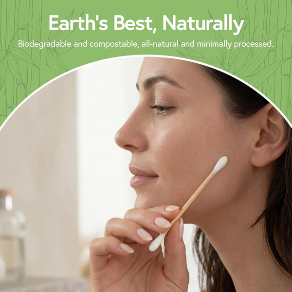 Jenvita 100% Bamboo Cotton Swabs for Ears (500-Pack) - Perfect for Baby & Personal Care | Double-Tipped Ear Swabs Cotton for Makeup & Cleaning |