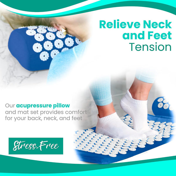 Sivan Health and Fitness Acupressure Mat and Pillow Set - Grounding Mat for Stress, Back & Neck Pain - Acupuncture Point Massage Mat for Muscle