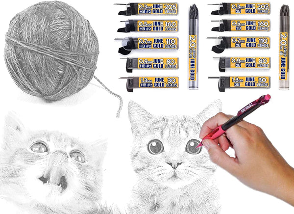 June Gold 1.3 mm, 120 Lead Refills, 2B, 4 Dispensers/w 30 Pieces Each | Medium Bold Thickness, Break Resistant Graphite, Elegant Dispensing