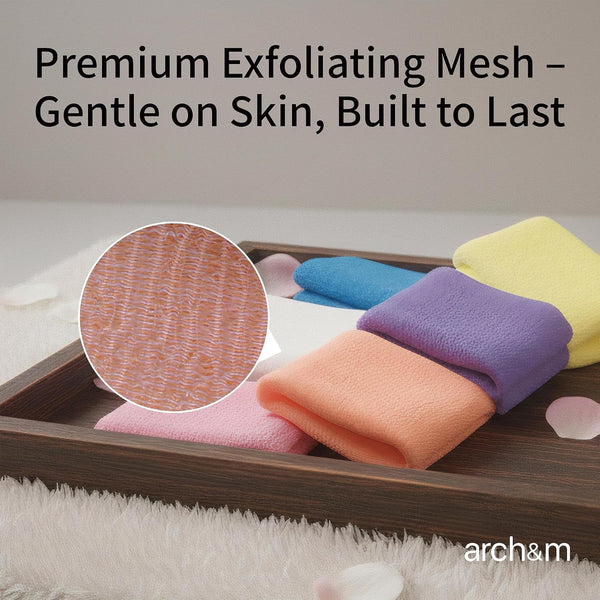 ARCH&M Exfoliating Washcloth & Shower Body Scrubber, 3 Pack | Japanese Washcloth, Korean Back Scrubber Towel, All Skin Type Daily Use in Shower,