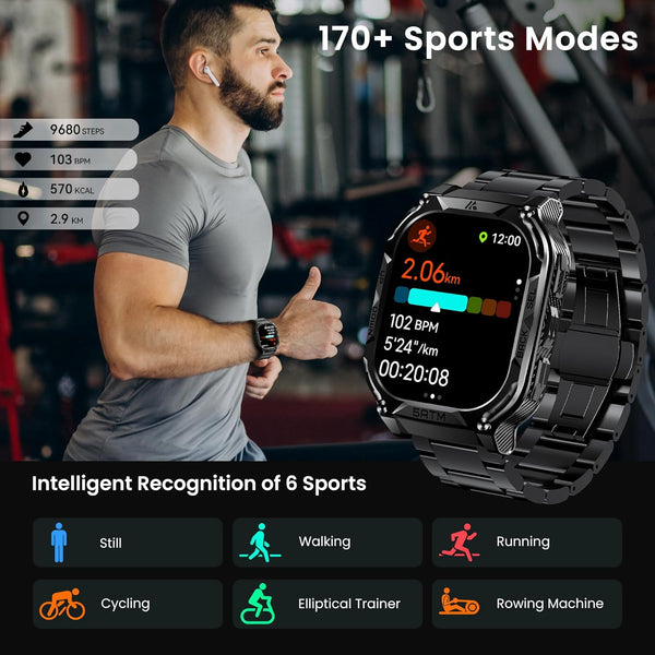 AMAZTIM GPS Smart Watch for Men, 6 Satellite Positioning, Compass, Stainless Steel Body, 50M Waterproof, 480mAh Extra-Large Battery, Answer/Make