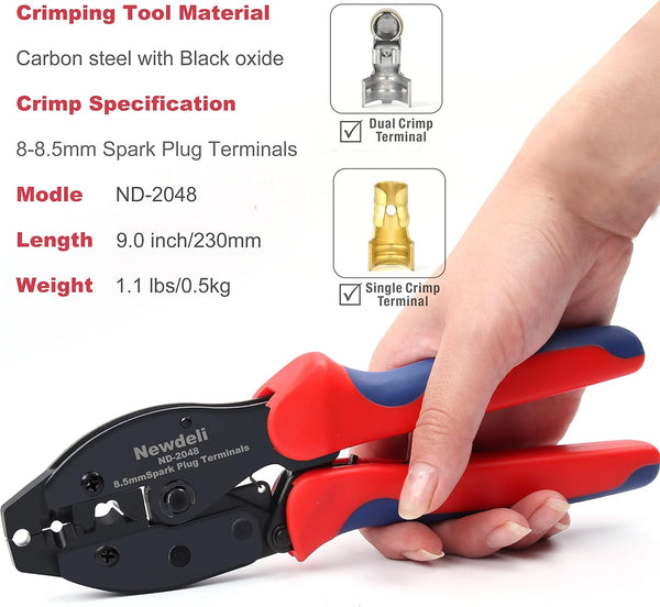 Spark Plug Wire Crimper, Newdeli Crimping Pliers for Spark Plug Stripping Tool, ND-2048 for Crimping and Stripping Spark Plug Wire, Dia