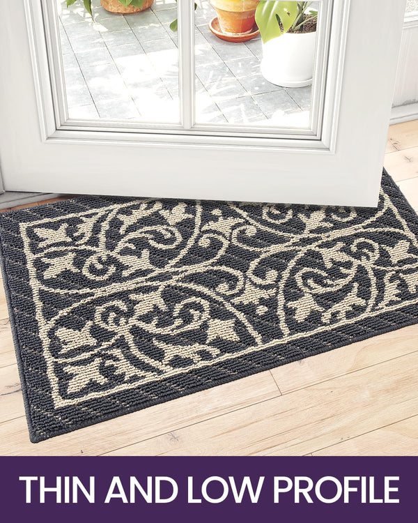 DEXI Front Door Mat Indoor Entryway 20x32 Inside Entrance Doormat Dark Gray | Non Slip Low Profile Thin Washable Welcome Entry Mats for House